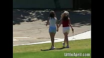 Naughty amateur lesbians licking pussy with Little April
